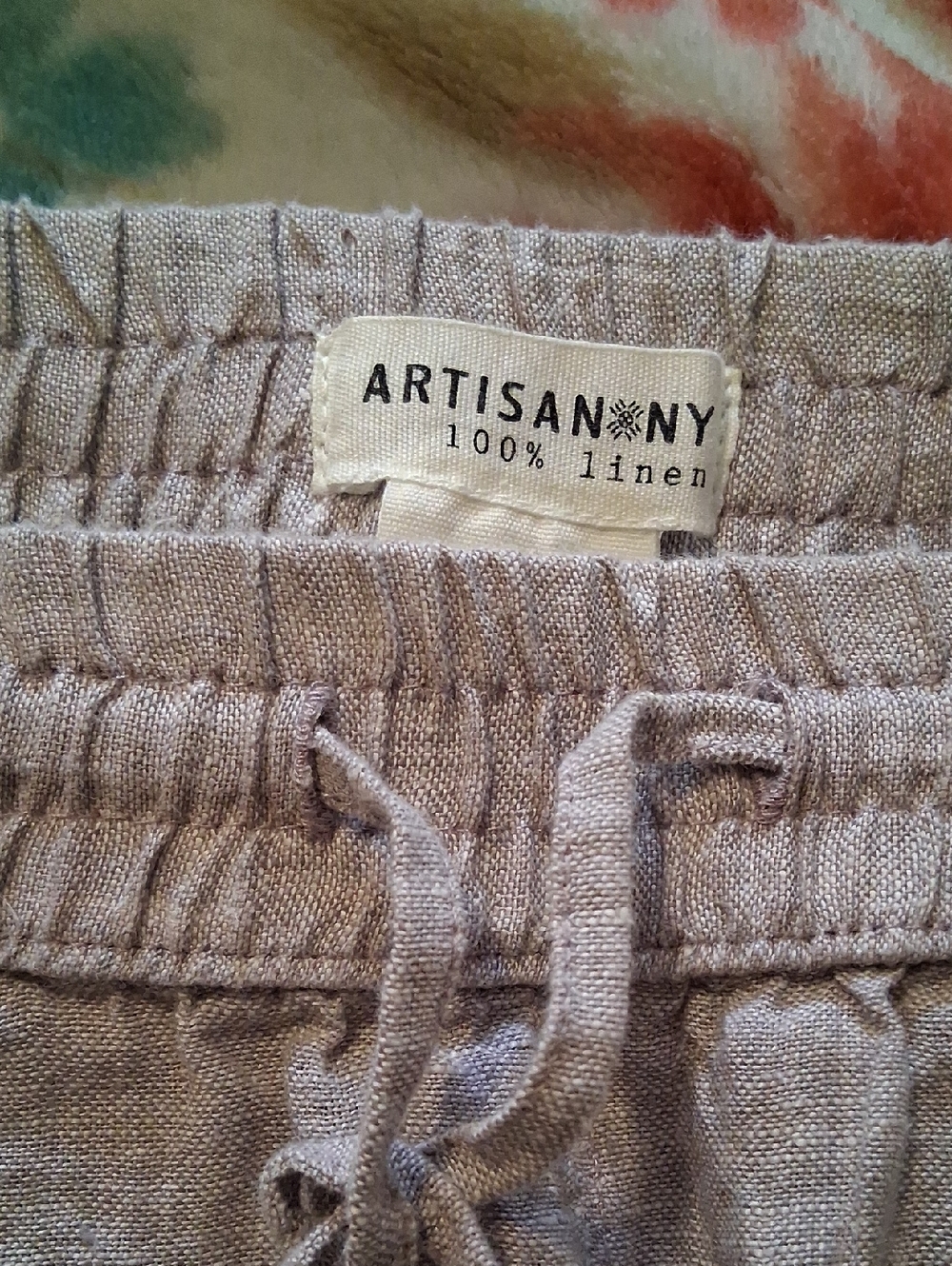 Artisan Ny Gray Linen Midi Skirt with Drawstring Waist